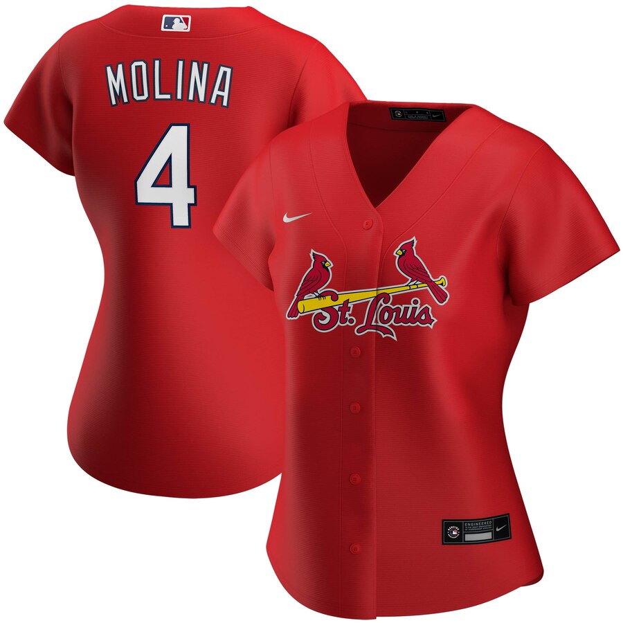 St. Louis Cardinals #4 Yadier Molina Nike Women's Alternate 2020 MLB Player Jersey Red